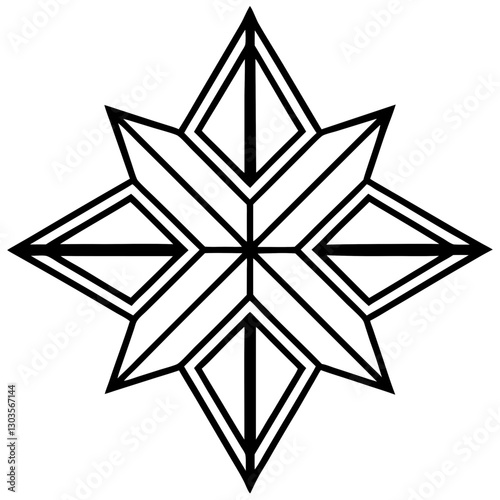 a symmetrical star shape geometric design in black outline. This design is elegant and versatile vector illustration