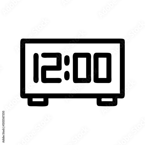 a digital clock showing the time 12:00, indicating midday or midnight. The clock's simple design is crisp and clear, vector illustration