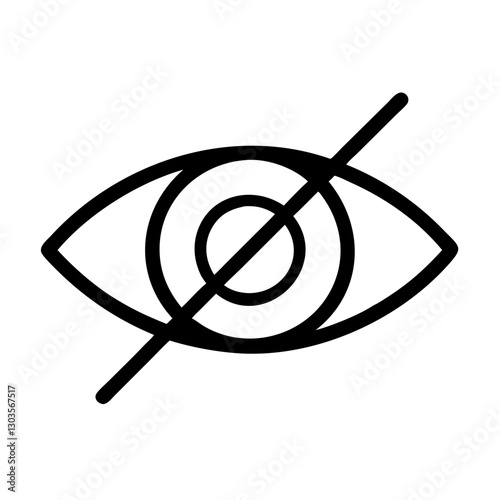 an eye with a line through it, signifying invisibility or privacy, drawn in black and white vector illustration