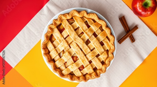 Delicious homemade apple pie with a lattice crust, perfect for any occasion and sure to please every palate. photo