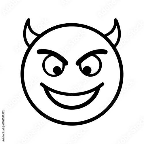 devil face smiling emoji with horns and a mischievous expression, vector illustration