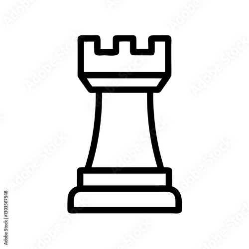 black and white rook chess piece icon. This image showcases a classic rook chess piece with a simple and elegant design vector illustration