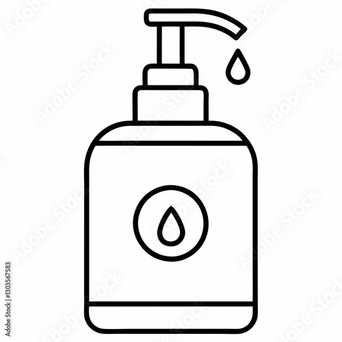 hand soap bottle icon illustration with pump and a single drop of liquid flowing out, vector illustration