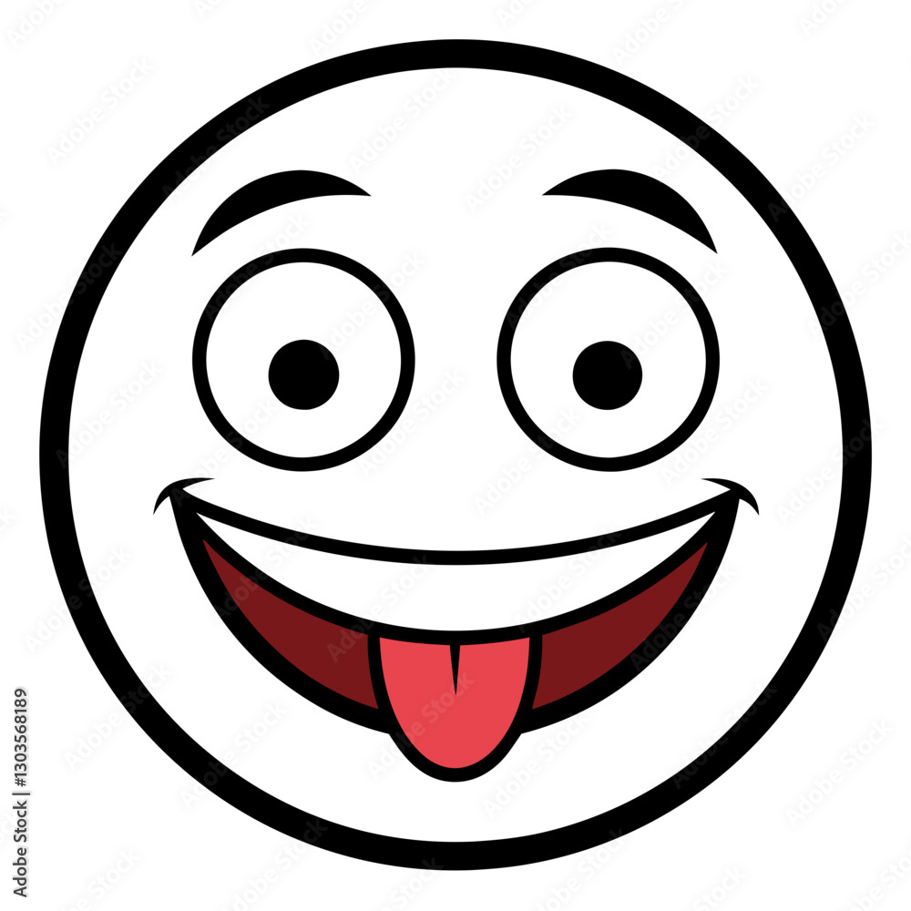 Fototapeta premium an emoji face with big eyes and tongue sticking out. The face has a happy, playful expression vector illustration