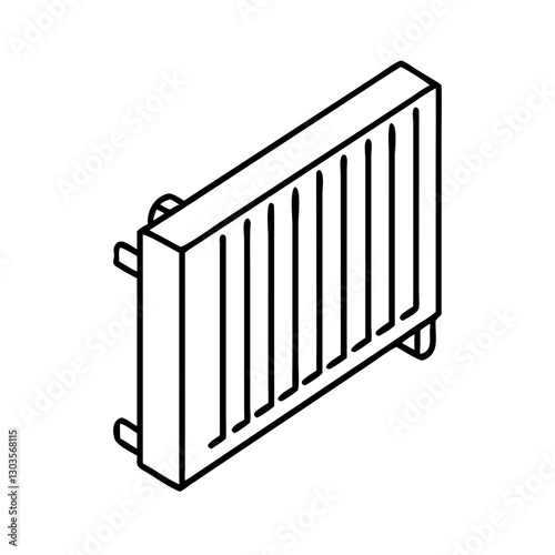 an isometric illustration of a radiator with a minimalist style, perfect for design and home decor themes. This image highlights the radiator's modern design, ideal for projects related to heating.