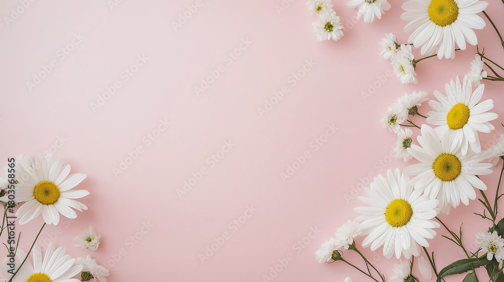 Elegant pink background with white flowers in the corners, creating a minimalist and stylish design. Perfect for a web banner with ample copy space on the right side. Elegant pink background with white flowers in the corners, creating a minimalist and stylish design. Perfect for a web banner with ample copy space on the right side.