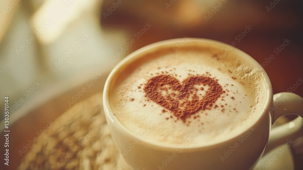 Frothy Cappuccino with Heart Design in Morning Light Frothy Cappuccino with Heart Design in Morning Light