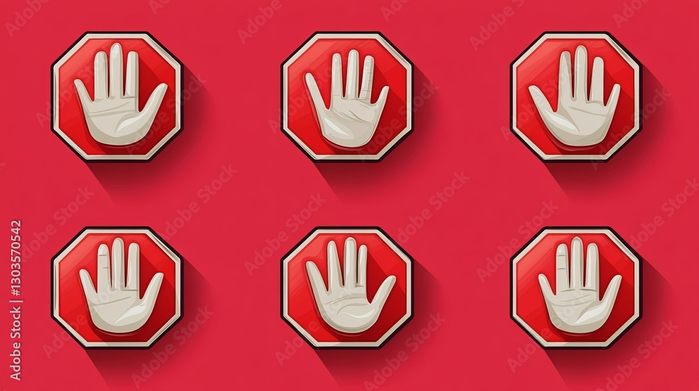 Fototapeta premium Stop Sign Collection: Hand Sign & Red Stop Sign 