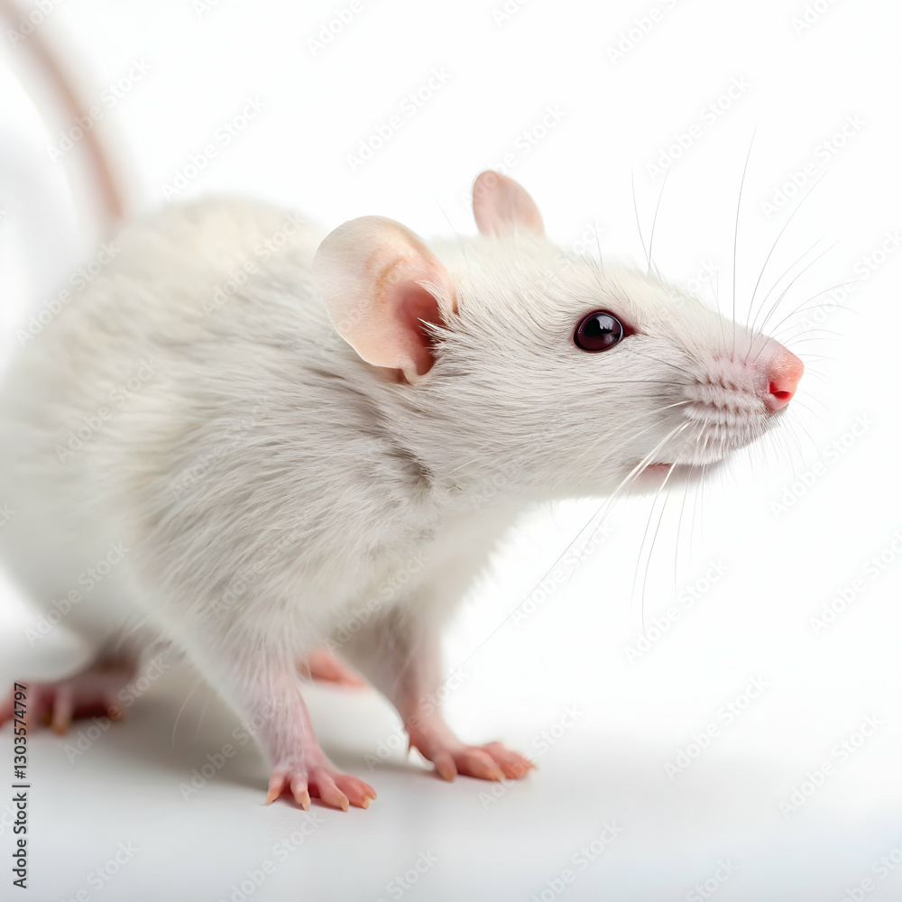 Domestic cute white rat on white background Domestic cute white rat on white background