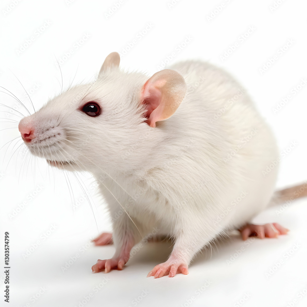 Domestic cute white rat on white background Domestic cute white rat on white background
