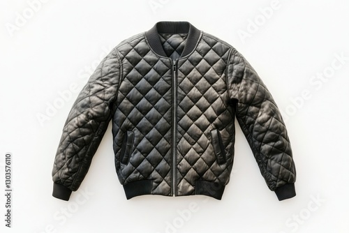 Chic black quilted bomber showcased on a white background for fashion lovers isolated on transparent background photo