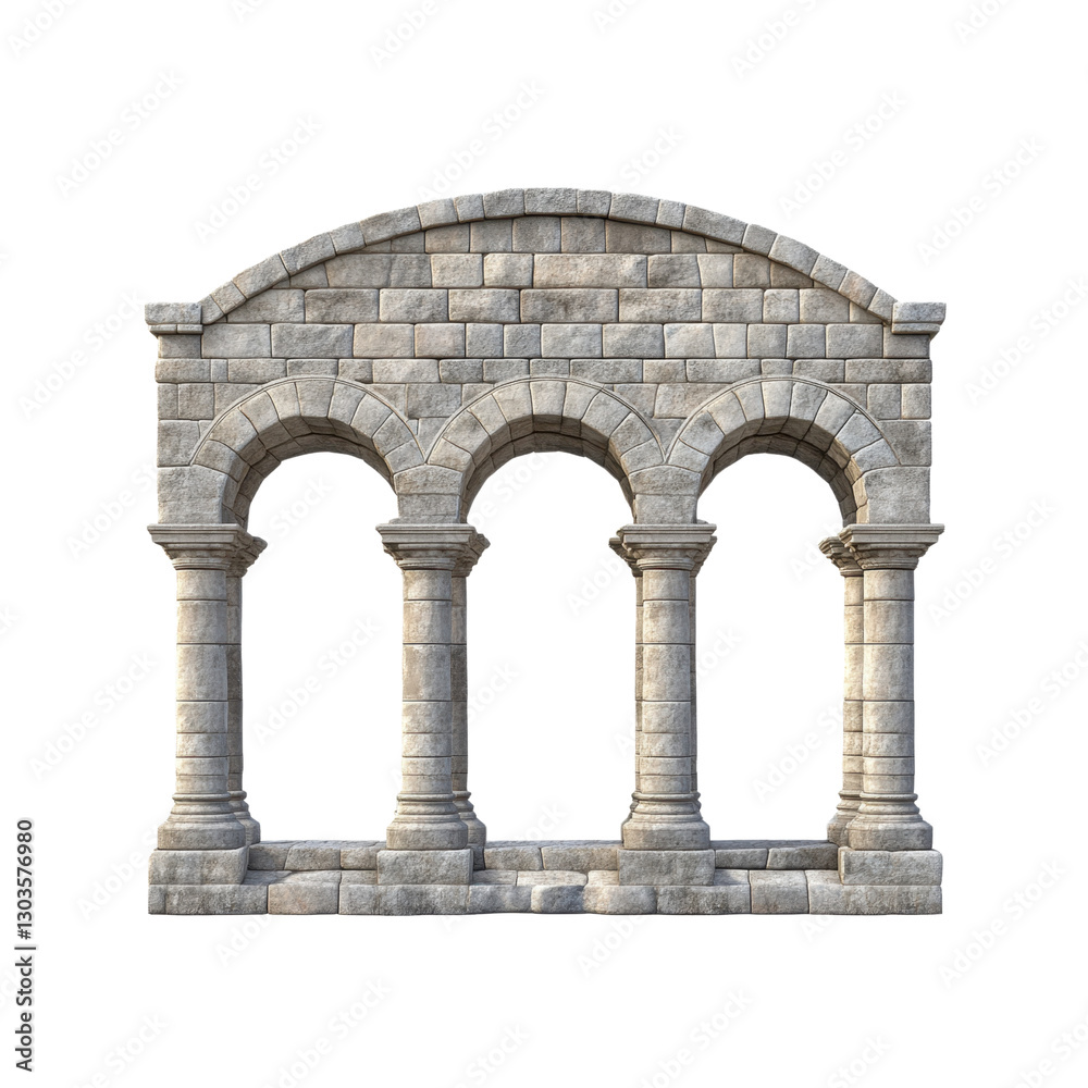 Fototapeta premium This depiction features a well-crafted aqueduct with three stone arches supported by sturdy pillars, perfect for architectural designs.