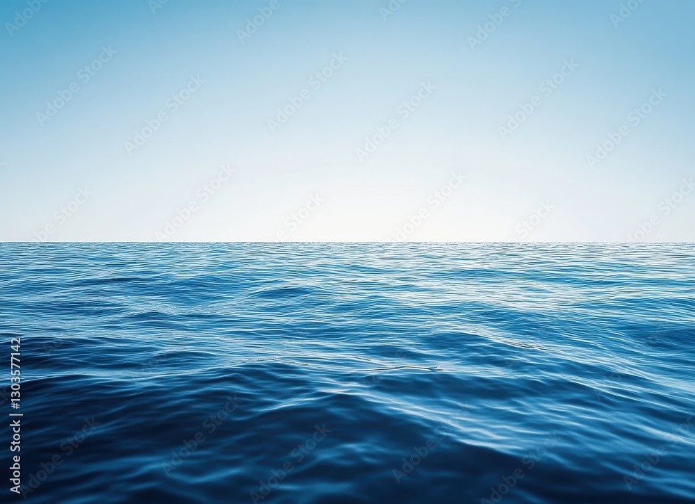 Obraz premium Tranquil blue ocean water under clear sky with gentle waves, inspiring calmness and serenity, perfect for relaxation and nature themes in photography