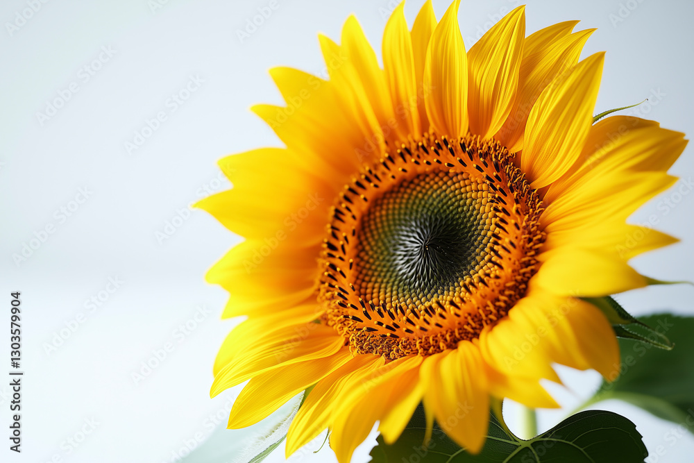 Fototapeta premium Stunning close-up of sunflower petals and stems on white background.