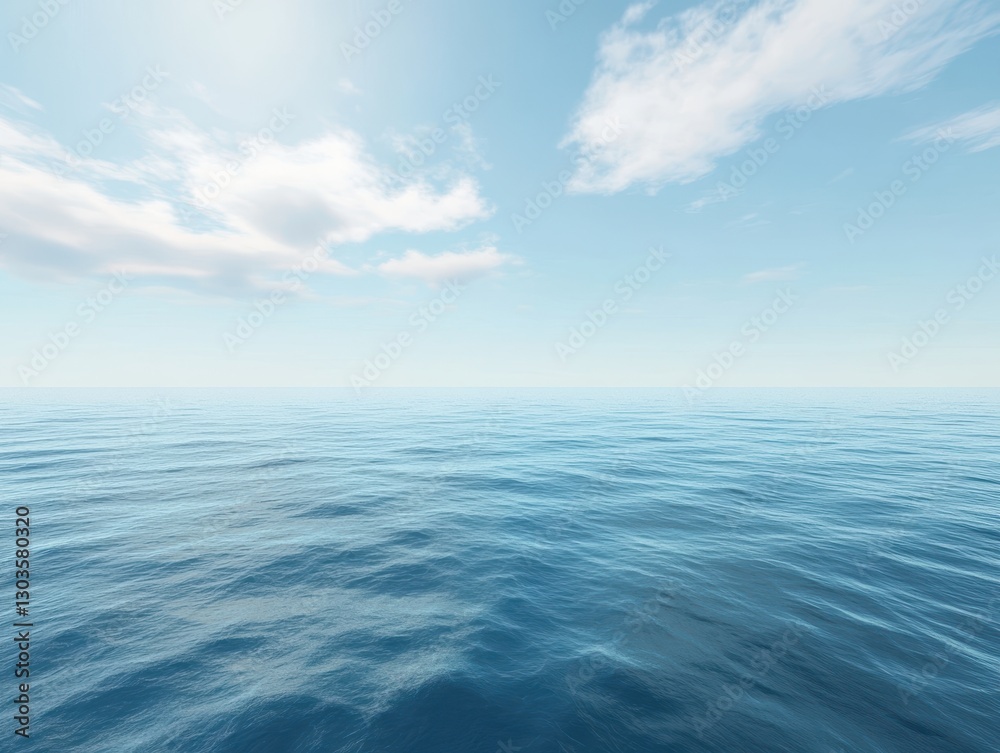Fototapeta premium Tranquil Ocean Surface Under Blue Sky with Gentle Clouds, Serene Water Reflection and Peaceful Environment Creating Calming Atmosphere