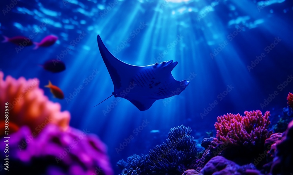 Fototapeta premium Ocean Ray, Coral Reef, Sunlight Beams