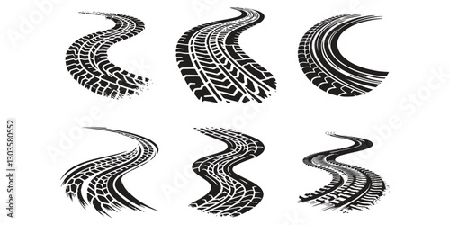 set of bundle Grunge tire tracks vector.