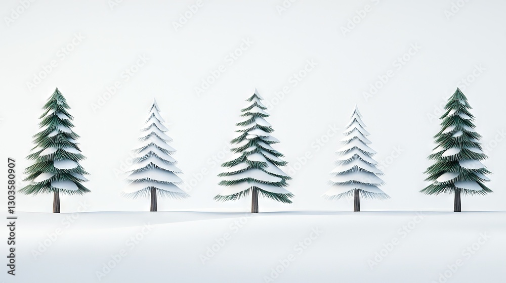 Obraz premium A field of evergreen trees, blanketed in snow, stretches as far as the eye can see beneath a cloudless white sky