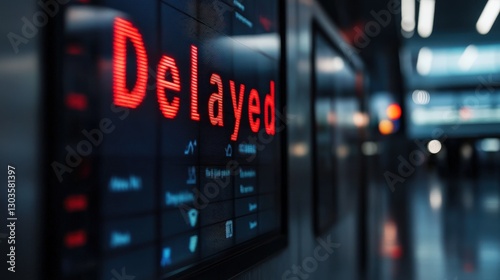 Wallpaper Mural Digital Display Showing Travel Information with Red "Delayed" Sign for Transport Delays in Modern Airport Terminal Environment Torontodigital.ca