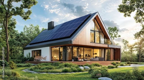 Wallpaper Mural Modern Home with Solar Panels and Lush Garden, Architecture , Sustainable Torontodigital.ca