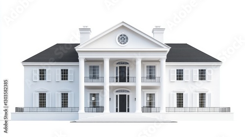 Classic White Mansion with Columns and Black Roof, Architecture , Residence
