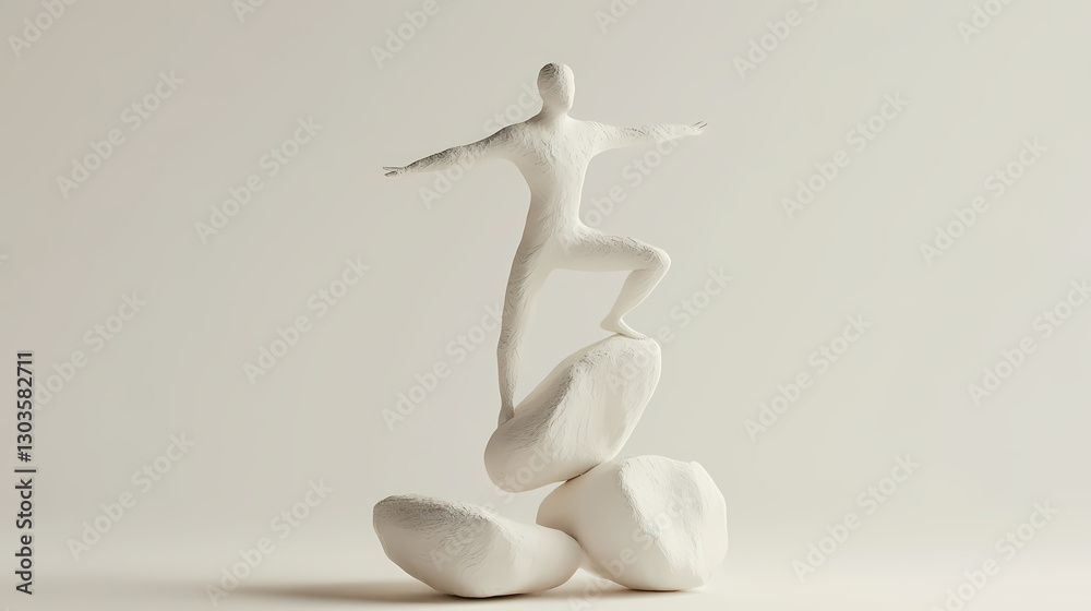 A male character balancing on unstable shapes. 3d rendering. Balance - Rocks. Illustration A male character balancing on unstable shapes. 3d rendering. Balance - Rocks. Illustration