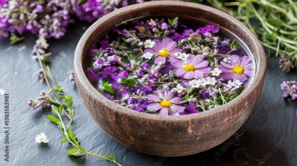 Herbal Foot Soak in Tranquil Spa Setting Herbal Foot Soak in Tranquil Spa Setting