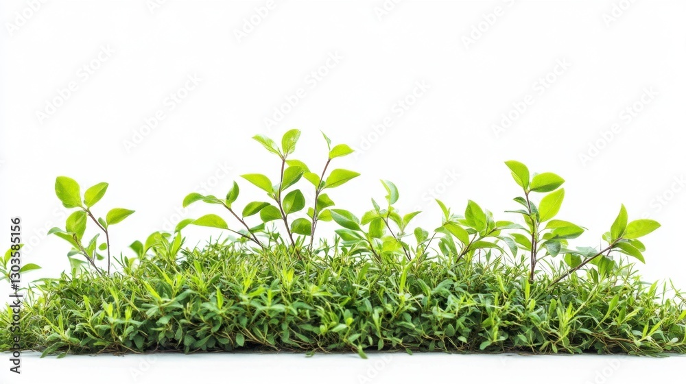 Fototapeta premium Fresh Green Thyme and Leafy Sprouts Growing on White Backdrop
