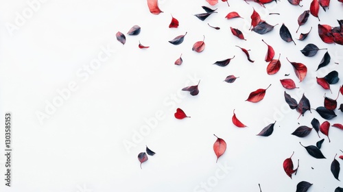 Scattered Leaves Create an Abstract Fall Pattern on a White Background for Autumn Themed Design