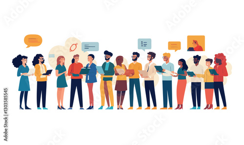 Diverse Team Collaboration in Business Communication Flat Minimalist Vector