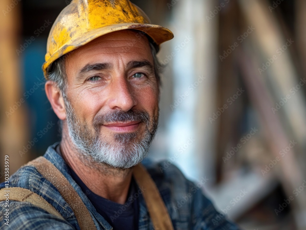 Smiling Construction Worker Portrait on Job Site Smiling Construction Worker Portrait on Job Site