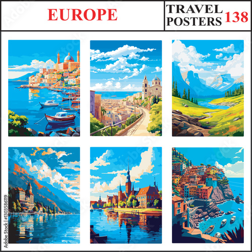 Europe Naples Malaga Pyrenees National Park Travel Poster Wall Art Print Collection Set Part 138