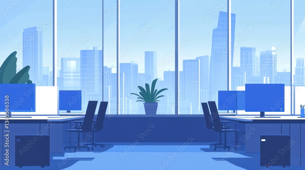 Naklejka premium Empty office interior with city view. Modern workplace