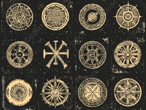 Vintage circular symbols on textured background