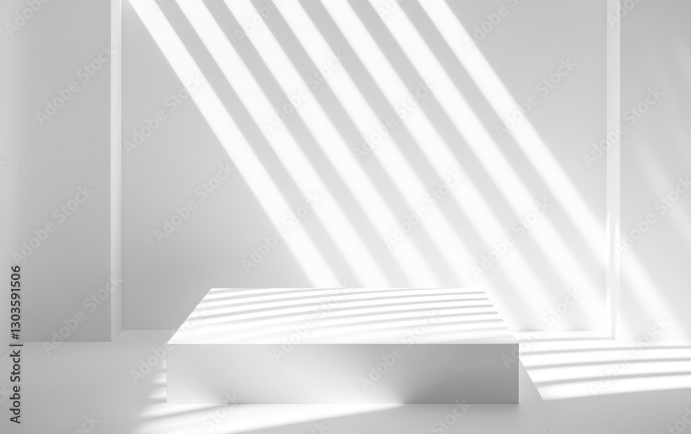 Obraz premium White minimalist podium with soft shadows and natural light. Elegant architectural background with a clean aesthetic.