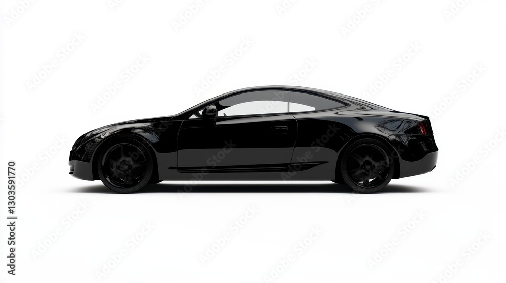 Sleek Black Sports Coupe Isolated on White Backdrop: A Modern Automotive Design Study Sleek Black Sports Coupe Isolated on White Backdrop: A Modern Automotive Design Study