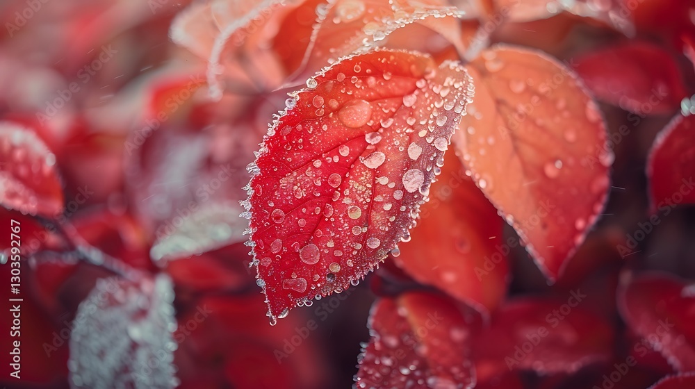 A close-up of autumn leaves in vibrant red and orange hues, covered in morning frost.
A close-up of autumn leaves in vibrant red and orange hues, covered in morning frost.