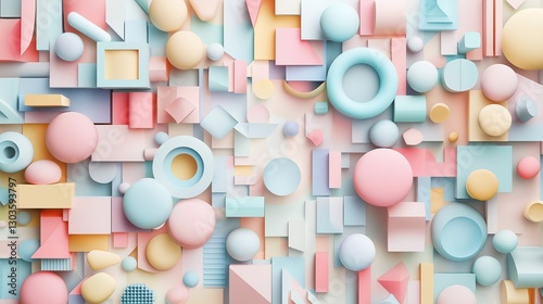 Abstract light 3D background with pink, yellow, and blue shapes