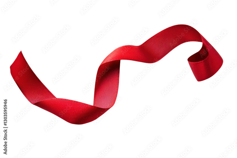 A vibrant red ribbon gracefully twists across a pristine white surface under soft natural light isolated on transparent background A vibrant red ribbon gracefully twists across a pristine white surface under soft natural light isolated on transparent background