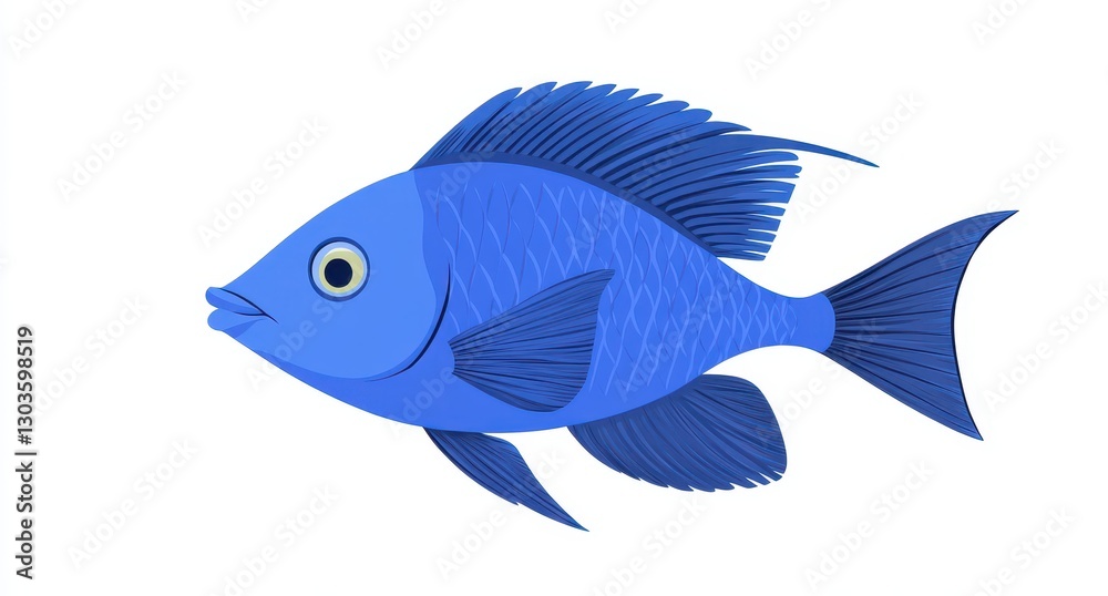 Fototapeta premium Vibrant Blue Fish Illustration with Detailed Fins and Scales, Perfect for Underwater Themes, Marine Life, and Educational Purposes in Digital Art Projects