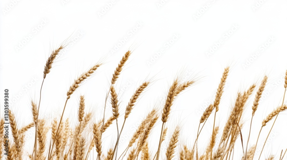 Fototapeta Golden Wheat Stalks Against a White Background, Grain Field with Warm Tones for Agriculture and Harvest Themes