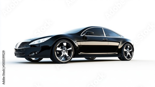 Sleek Black Coupe Car Isolated Against White Background in Studio Shot with Smooth Reflections, Automotive Design