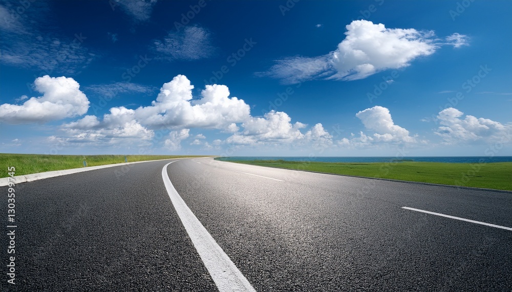 Fototapeta premium empty asphalt road under a blue sky with fluffy white clouds 8
