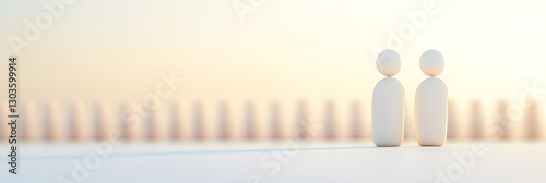 Minimalist figurines standing together, symbolizing unity and togetherness. A serene, abstract representation of relationships and connection.