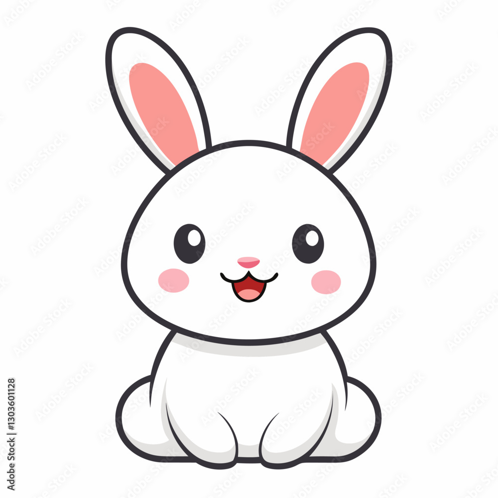 Cute white rabbit bunny silhouette icon. Funny smiling face head. Big pink cheeks. Kawaii cartoon baby character. Happy Easter. Valentines Day. Greeting card. white background. Vector art Cute white rabbit bunny silhouette icon. Funny smiling face head. Big pink cheeks. Kawaii cartoon baby character. Happy Easter. Valentines Day. Greeting card. white background. Vector art