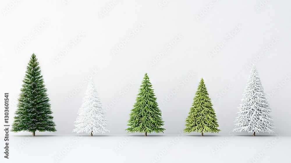 A row of white-covered trees rests on the snow-blanketed ground, framed by a white wall and clear sky A row of white-covered trees rests on the snow-blanketed ground, framed by a white wall and clear sky