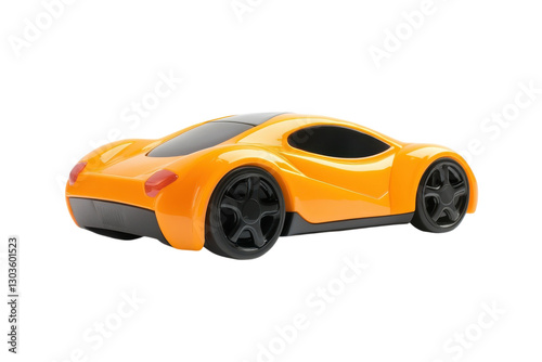 Bright orange toy car in dynamic angle showcases playful design and imagination in every detail isolated on transparent background