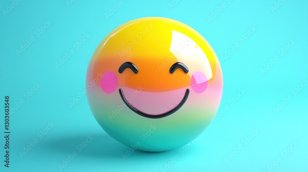 Smiling gradient ball, cheek blush, minimalist happy on plain aqua backdrop, cheerful, uplifting Smiling gradient ball, cheek blush, minimalist happy on plain aqua backdrop, cheerful, uplifting