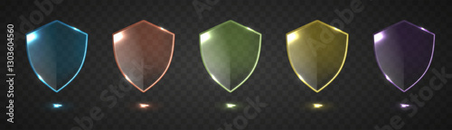 Glass shields isolated. Privacy banner shield set. Realistic translucent glass privacy banner shield