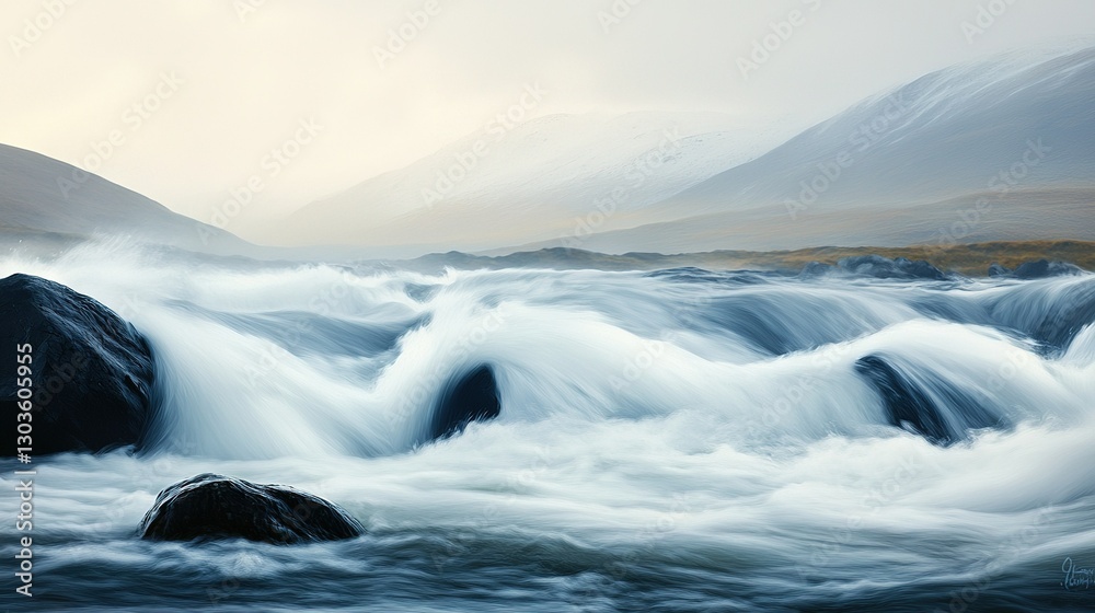 A vast expanse of water with boulders in the foreground and distant mountains in the background A vast expanse of water with boulders in the foreground and distant mountains in the background